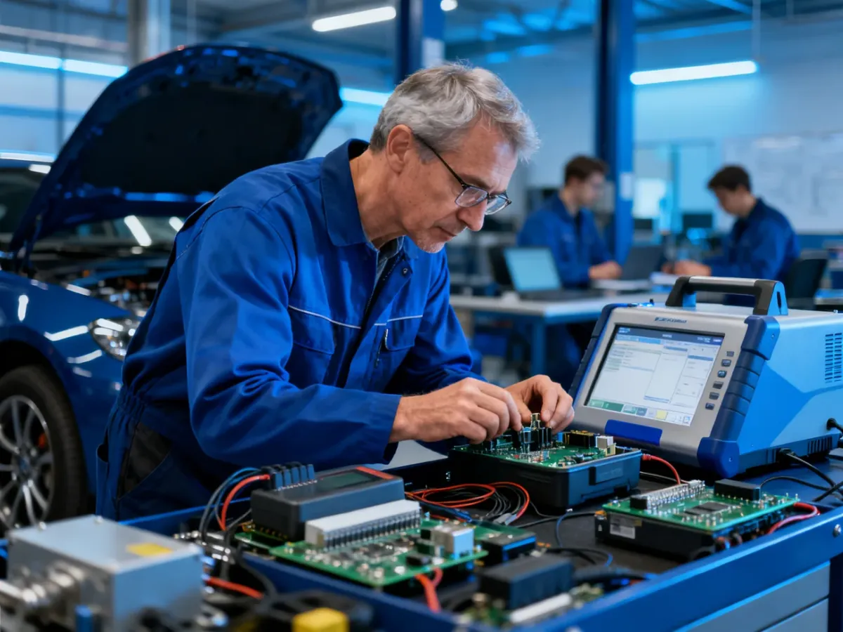 Mechanik podczas szkolenia z nowoczesnej diagnostyki