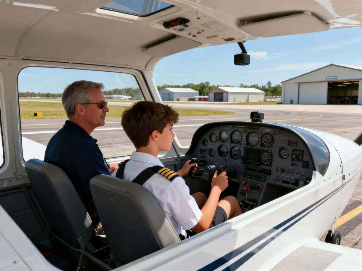 Początkujący pilot podczas szkolenia w małym samolocie